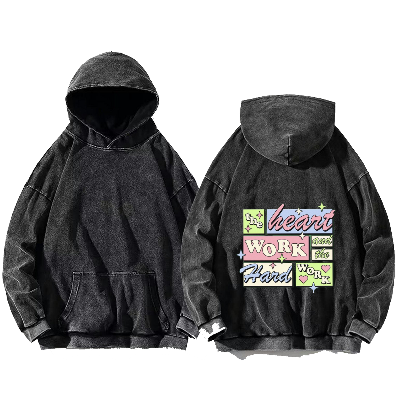 heart WORK and Har WORK One Size hoodie Washed Back 74