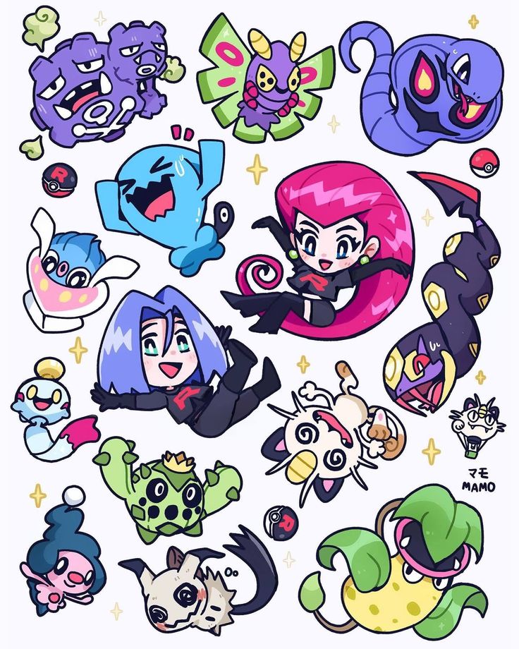 Kawaii Pokémon Team Rocket Stickers Pack, Cute Jessie, James, Wobbuffet, Meowth, and Waterproof Vinyl Decals for Water Bottles, Laptops, and Journaling