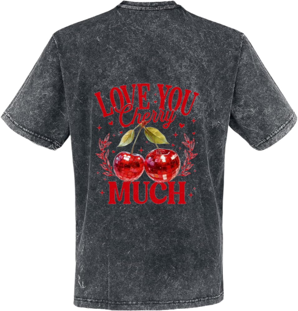 LOVE YOU Cherry MUCH t- shirt One Size Washed Back 93