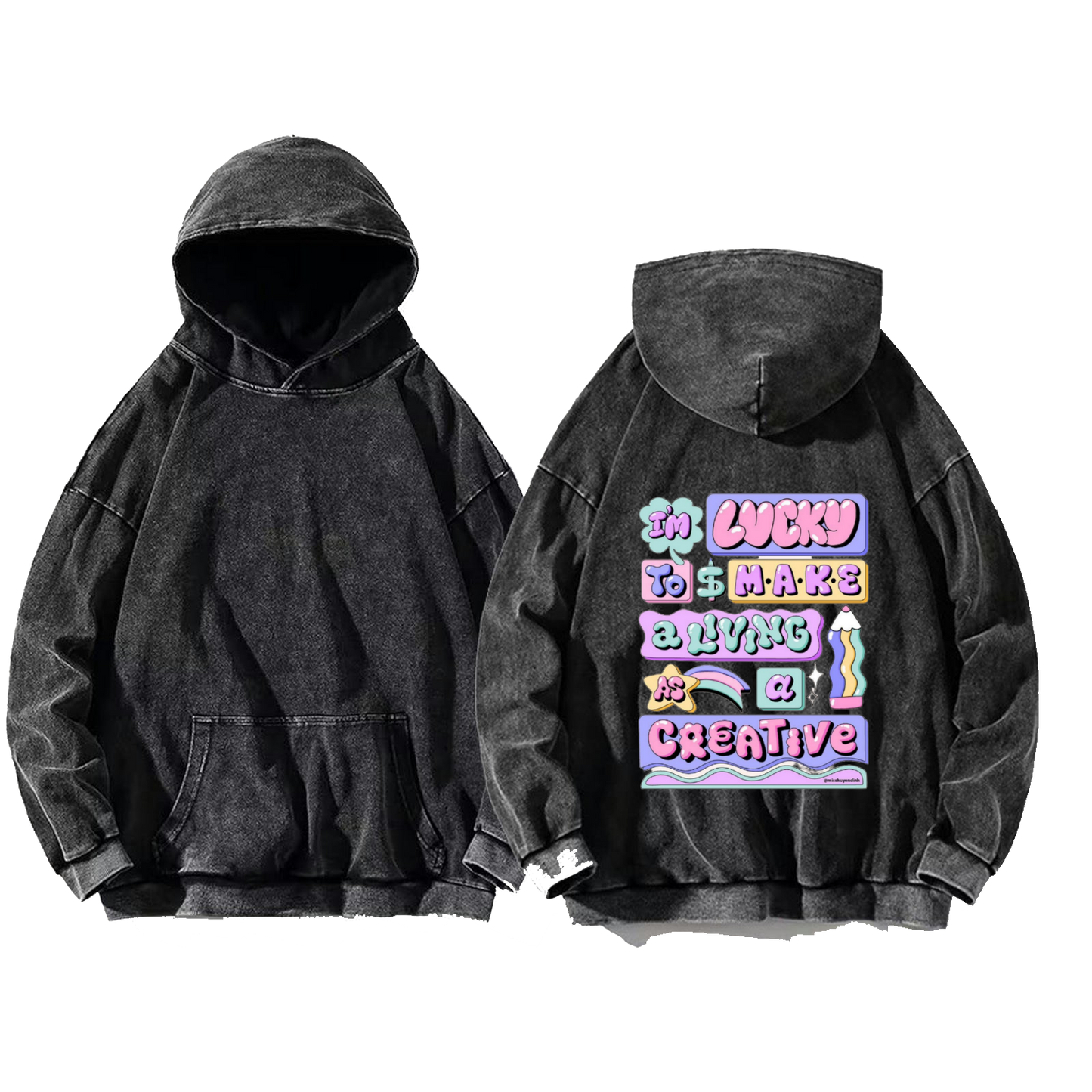 EM LUCKY TO MAKE a ALLVING CREATIVE One Size hoodie Washed Back 77