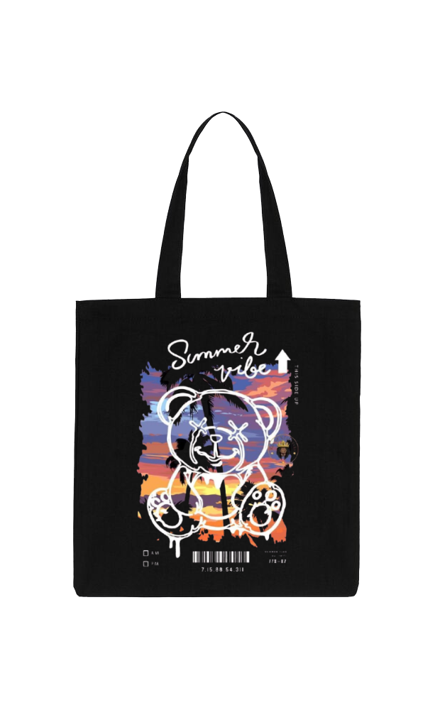 Summer vibe Back text tote bag Black 92