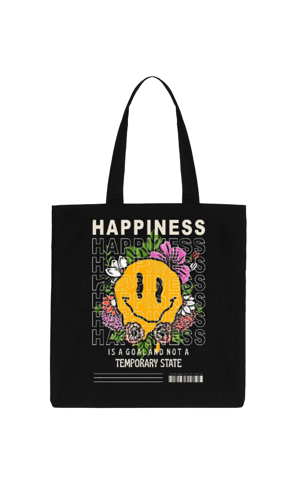 HAPPINESS Back text tote bag Black 93