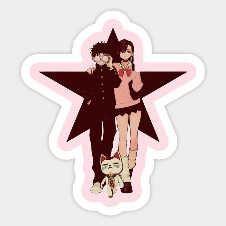 Dandadan Anime Sticker - Momo Ayase and Okarun with Cat Star Aesthetic Vinyl Decal for Laptop, Water Bottle, Journal, and Phone Case