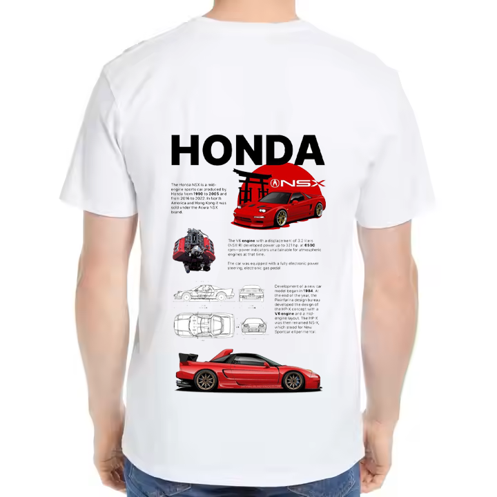 Honda NSX Car t- shirt One Size White Back 8