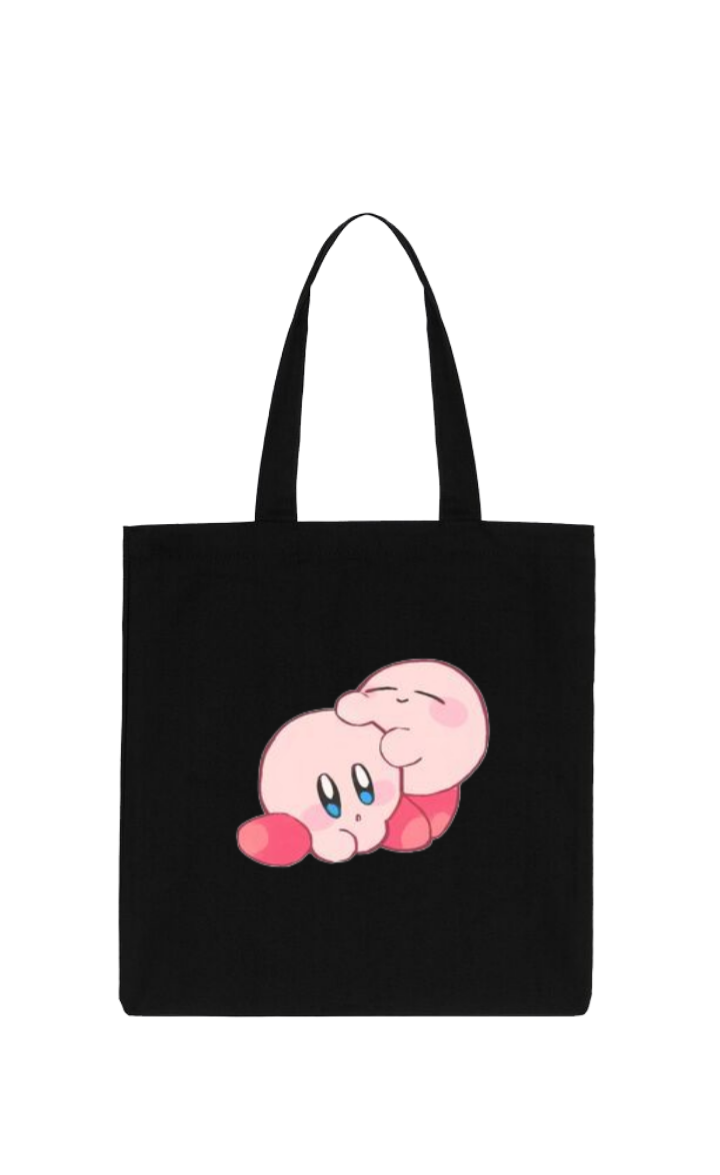 Kawaii Cute Kirby Black Canvas Tote Bag, Aesthetic Anime Character Reusable Shopping Bag, Large Grocery Bag, Book Tote for Women and Girls 9