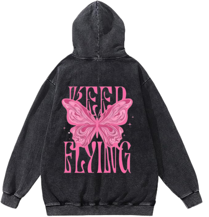 butterflies Oversize Hoodie Washed gray Back 9