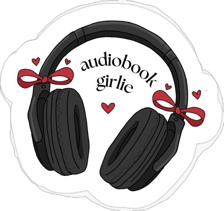 Audiobook Girlie" Red Bow Headphones Sticker - Cute Coquette Reader Aesthetic Vinyl Decal for Laptop, Water Bottle, Journal, and Phone Case