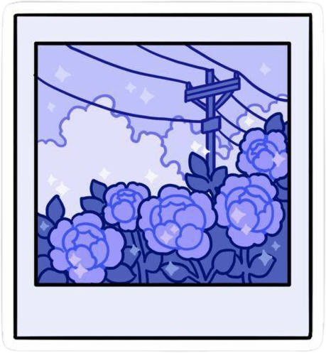 Purple Polaroid Aesthetic Sticker, Dreamy Blue Roses and Starry Sky Photo Decal for Laptop, Water Bottles, Journaling, Scrapbooking, and Planners