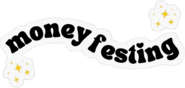 Money Festing" Manifestation Quote Aesthetic Sticker, Cute Black Typography Decal with Yellow Sparkles for Laptop, Water Bottles, Journaling, Scrapbooking, and Planners
