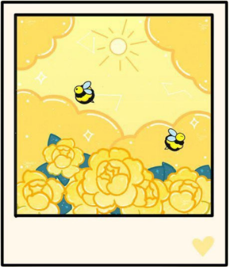 Yellow Bumblebee and Sunflowers Polaroid Aesthetic Sticker, Cute Sunny Sky Floral Art Decal with Heart for Laptop, Water Bottles, Journaling, Scrapbooking, and Planners