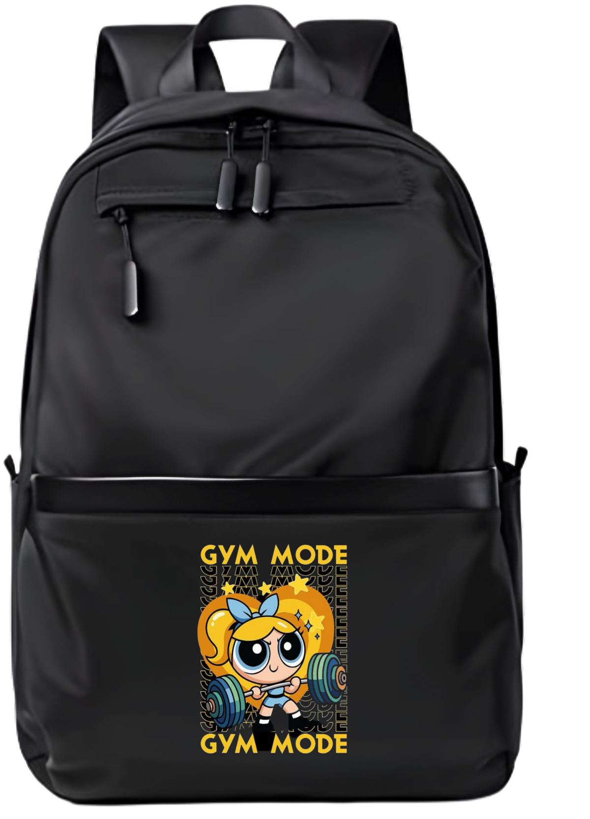 Gym Mode Cartoon Graphic Black Backpack for Women and Girls, Cute Workout Fitness Daypack, Casual School Bookbag