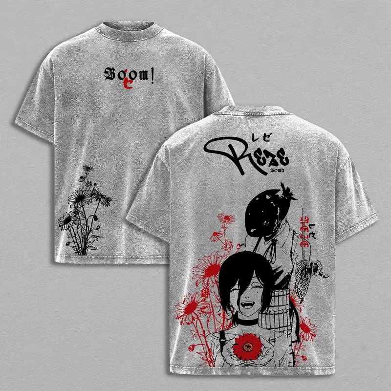 t-shirt Over Size Washed acid Back R chainsaw man 1