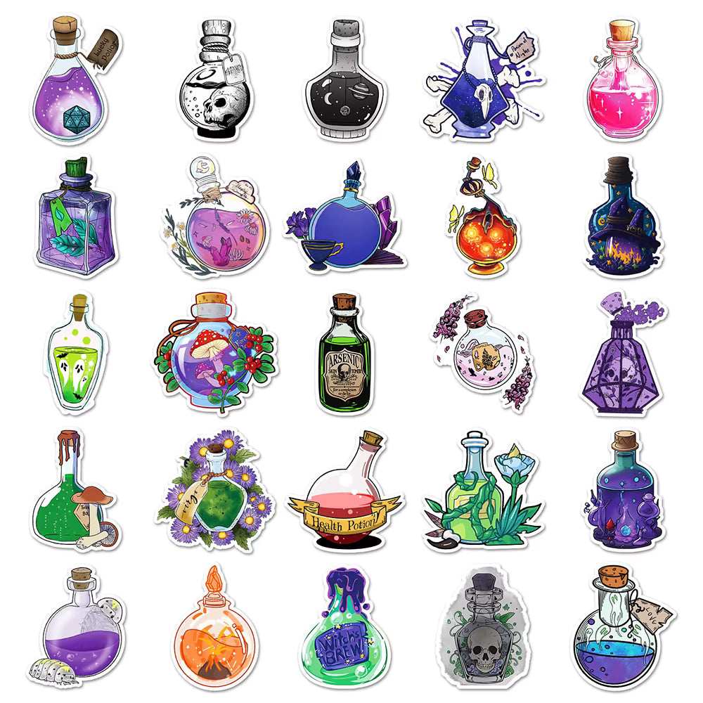10/30/50pcs Gothic Cartoon Magic Potion Graffiti Stickers Aesthetic Decoration Decals DIY Luggage Laptop Skateboard Cute Sticker