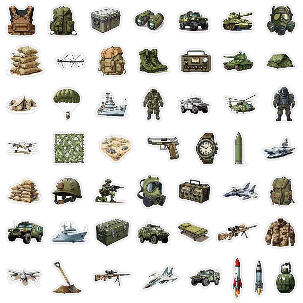 10/30/50pcs Army Soldier Equipment Cartoon Stickers Cool Graffiti Decals for Motorcycle Helmet Laptop Waterproof Sticker Decor
