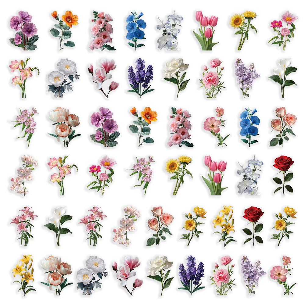 10/30/50pcs Transparent Aesthetic Floral Stickers Cute Cartoon Decal DIY Notebook Phone Suitcase Waterproof Graffiti Sticker Toy