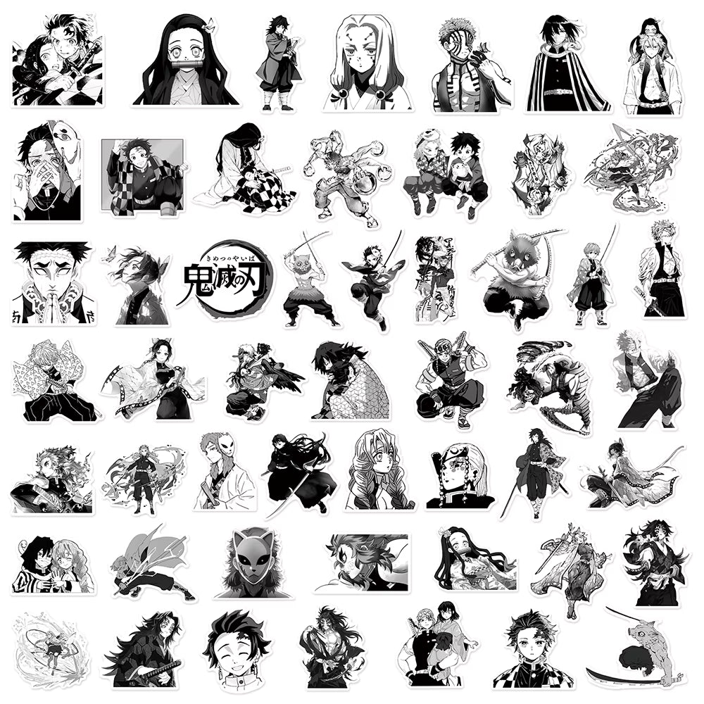 10/30/50pcs Black White Anime Demon Slayer Cartoon Stickers Cool Japanese Manga Decals DIY Stationery Phone Luggage Sticker Toy