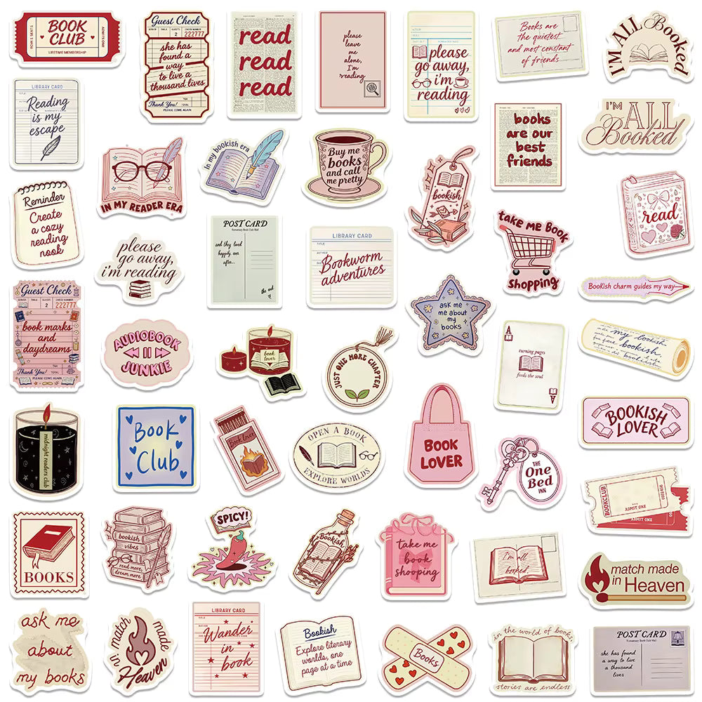 10/30/50pcs Cartoon Bookish Aesthetic Graffiti Stickers Funny Decoration Decals DIY Stationery Phone Suitcase Waterproof Sticker