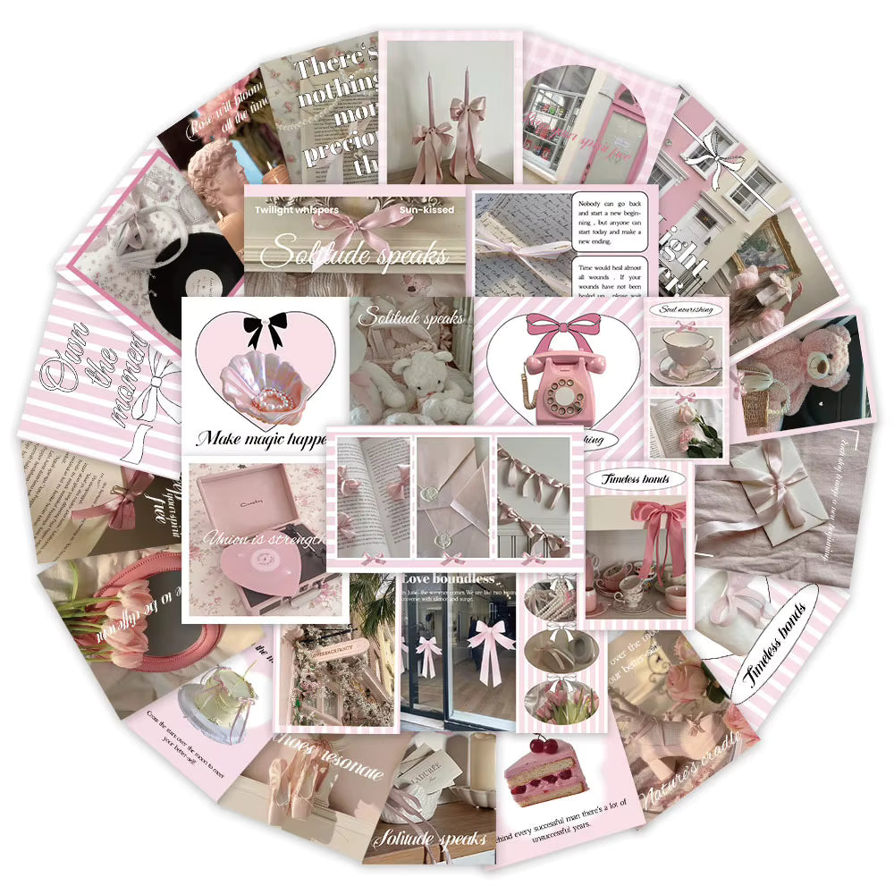 10/30 . 50 pcs Kawaii Pink Ballet Style Aesthetic Stickers Cute Art Graffiti Decals for Suitcase Helmet Phone Waterproof Sticker Decor