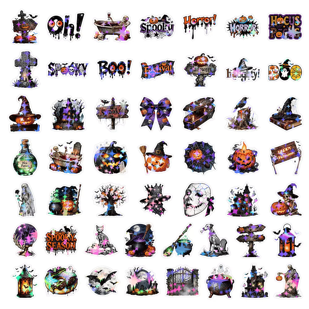 10/30/50pcs Laser Horror Gothic Halloween Pumpkin Skull Stickers Waterproof DIY Stationery Phone Stationery Cool Cartoon Sticker