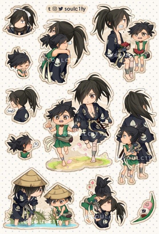 Dororo Anime Stickers Pack, Cute Hyakkimaru and Dororo Chibi Characters, Aesthetic Dark Fantasy Theme Stickers for Journaling, Scrapbooking, Water Bottles, Laptop, and Planner Decals