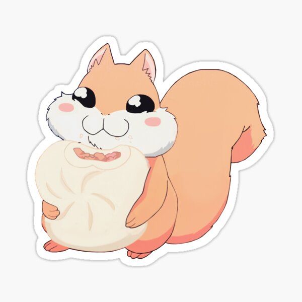 Cute Eating Squirrel and Baozi Anime Sticker - Kawaii Fat Animal Vinyl Decal for Laptop, Water Bottle, Journal, and Phone Case 2. الخيار القصير وا
