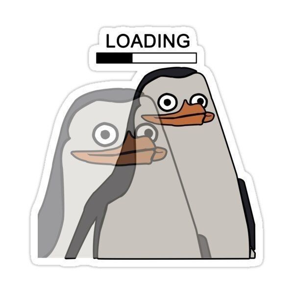 Loading" Brain Empty Penguin Meme Sticker - Funny Glitch and Lagging Animal Vinyl Decal for Laptop, Water Bottle, Journal, and Phone Case