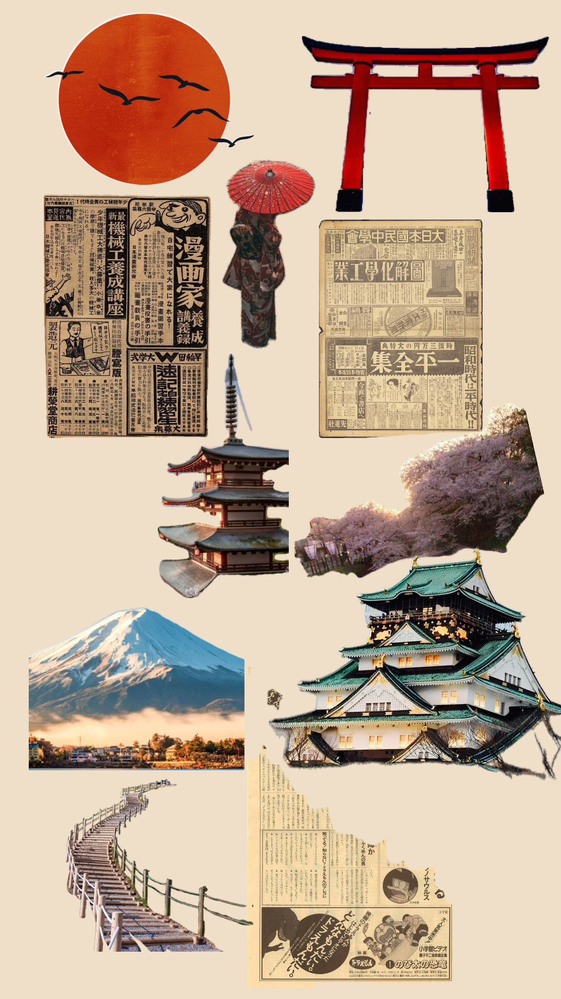 Vintage Japanese Culture Aesthetic Stickers Pack, Mt. Fuji, Torii Gate, Traditional Temples, Retro Newspapers, and Asian Art Theme Stickers for Journaling, Scrapbooking, Water Bottles, Laptop, and Planner Decals