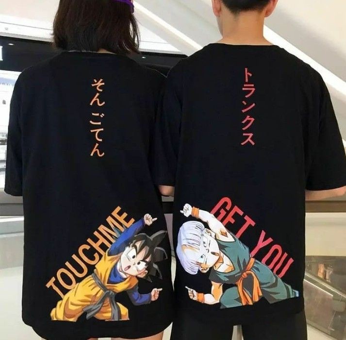 Anime Matching Couples T-Shirt, Oversized Black Back Japanese Streetwear Graphic Tee for Men and Women