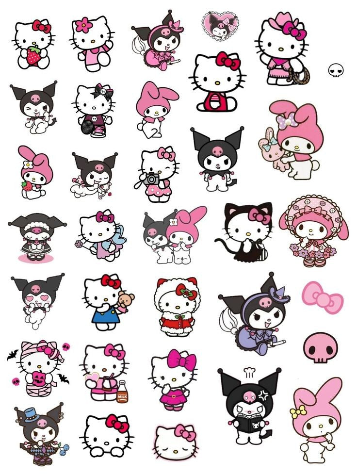 Sanrio Characters Stickers Pack, Cute Hello Kitty, Kuromi, and My Melody Aesthetic Stickers for Journaling, Scrapbooking, Water Bottles, Laptop, and Planner Decals