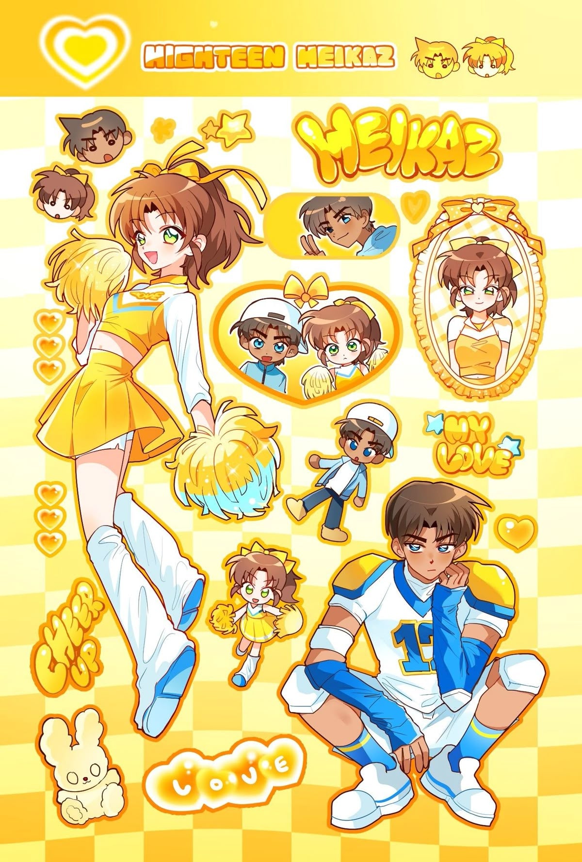Highteen Aesthetic Stickers Pack, Cute Cheerleader and Football Player Characters, Yellow Theme Stickers for Journaling, Scrapbooking, Water Bottles, Laptop, and Planner Decals