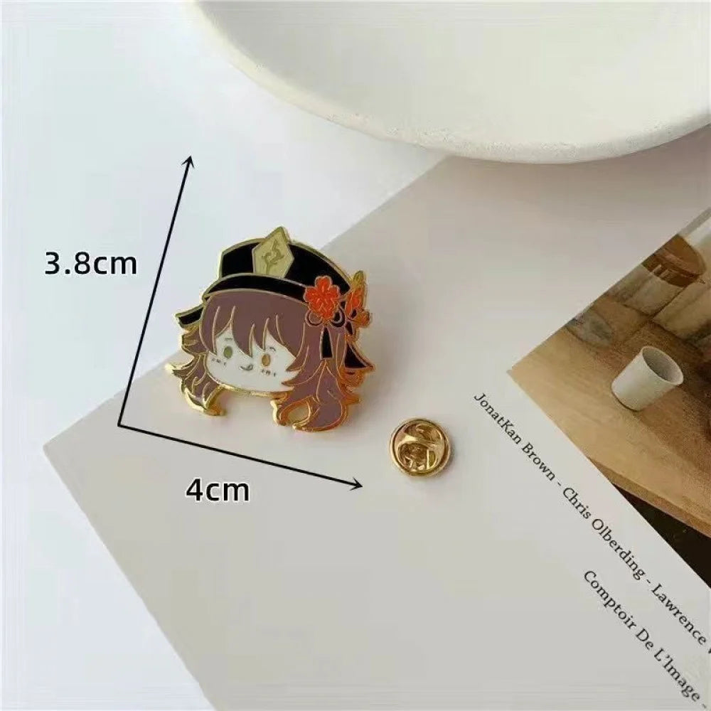 Game Genshin Impact Brooch Hu Tao Zhongli Xiao Keqing Metal Cute