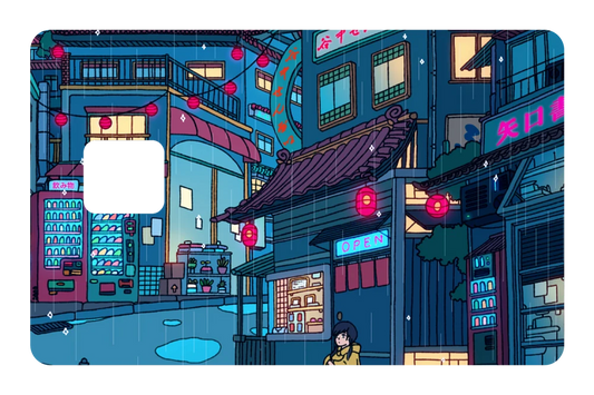 anime Rainy Day Encounter credit debit card skin