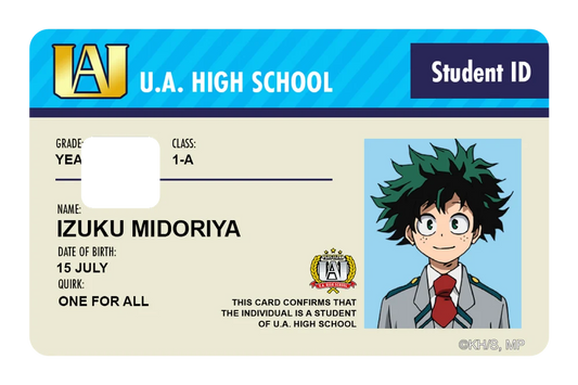 anime Student ID - Izuku Midoriya credit debit card skin