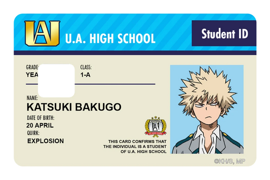 anime Student ID - Katsuki Bakugo credit debit card skin