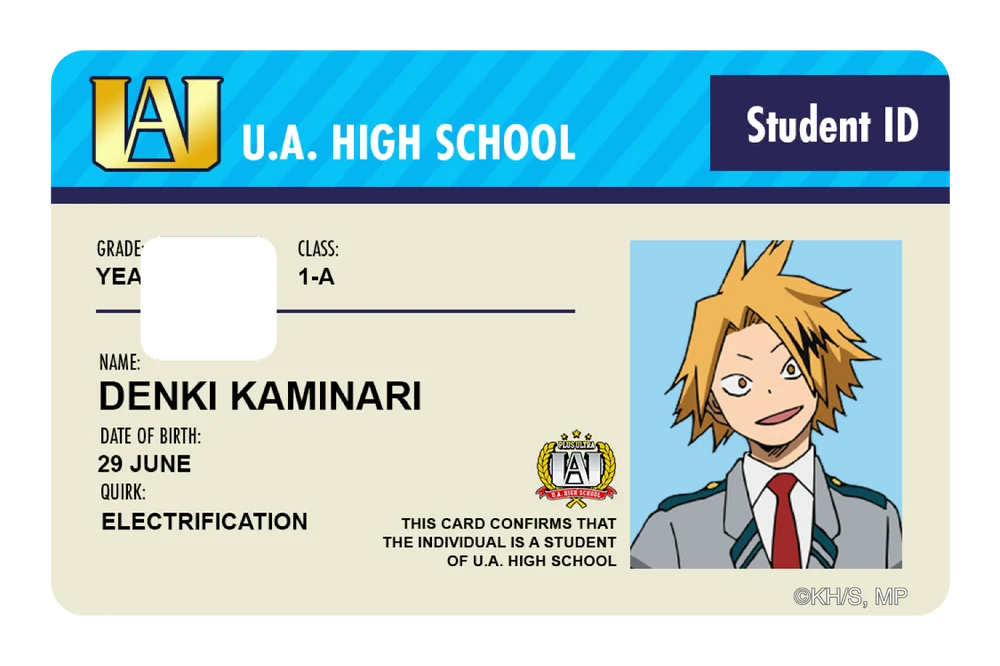 anime Student ID - Denki Kaminari credit debit card skin