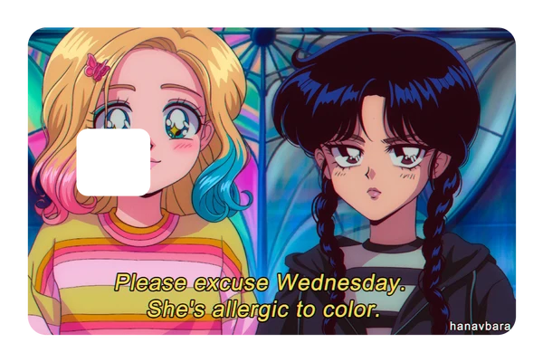 anime Wednesday and Enid credit debit card skin