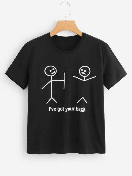Stick Figures T-Shirt, Oversized Black