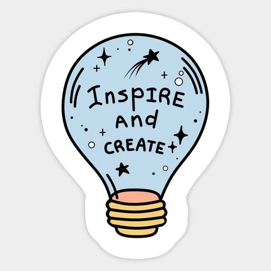 Inspire And Create" Lightbulb Vinyl Sticker - Cute Motivational Whimsical Decal for Laptop, Journal, Water Bottle & Kindle - Positive Aesthetic Gift for Artists, Teachers & Students