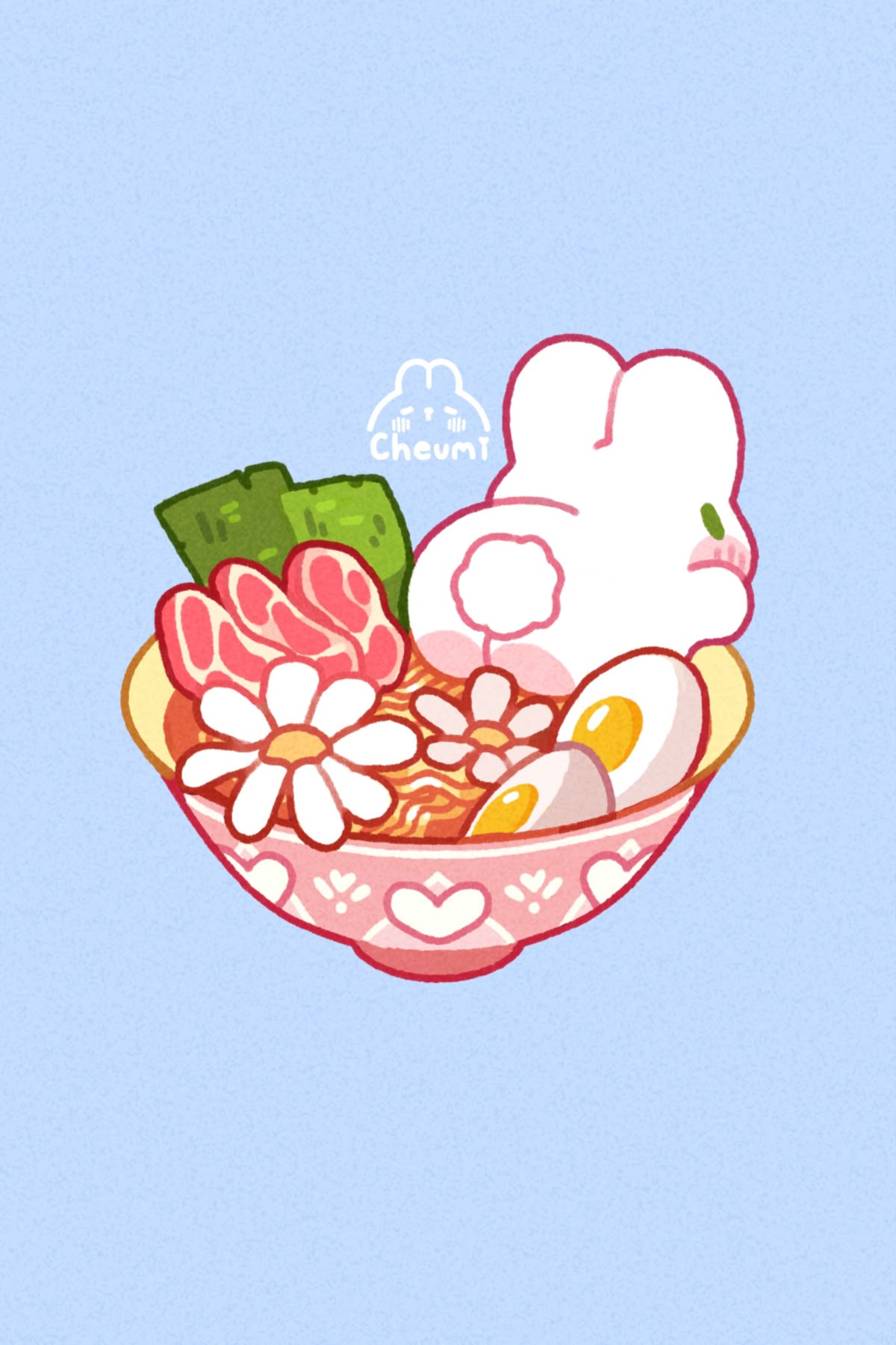 Kawaii Bunny in Ramen Bowl Aesthetic Sticker, Cute Japanese Food and Rabbit Art Decal for Laptop, Water Bottles, Journaling, Scrapbooking, and Planners