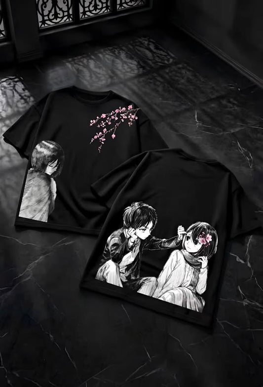 Anime Attack on titan shingeki no kyojin eren levi mikasa Aot black Oversize  t- shirt R 1