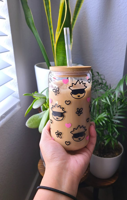 Mug with Wooden Lid and Clear Glass Straw: Practical for Juices and Ice Coffee Anime Café