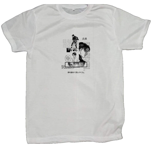 Anime Attack on titan shingeki no kyojin eren levi mikasa  Aot white fit t- shirt 10
