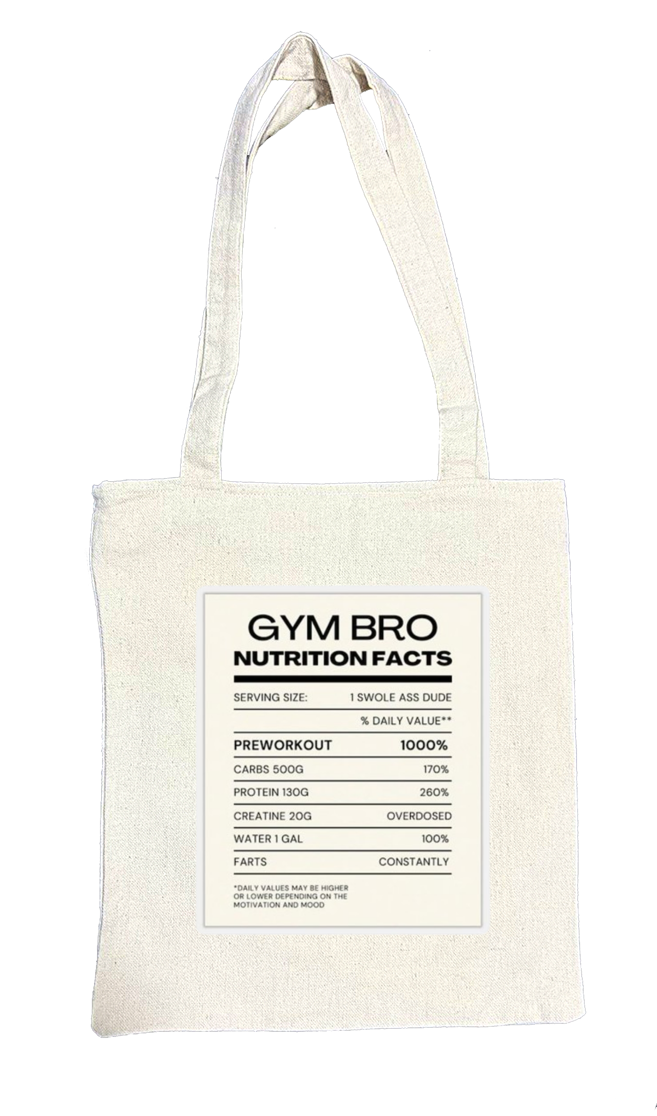 GYM BRO Back text tote bag beige 121