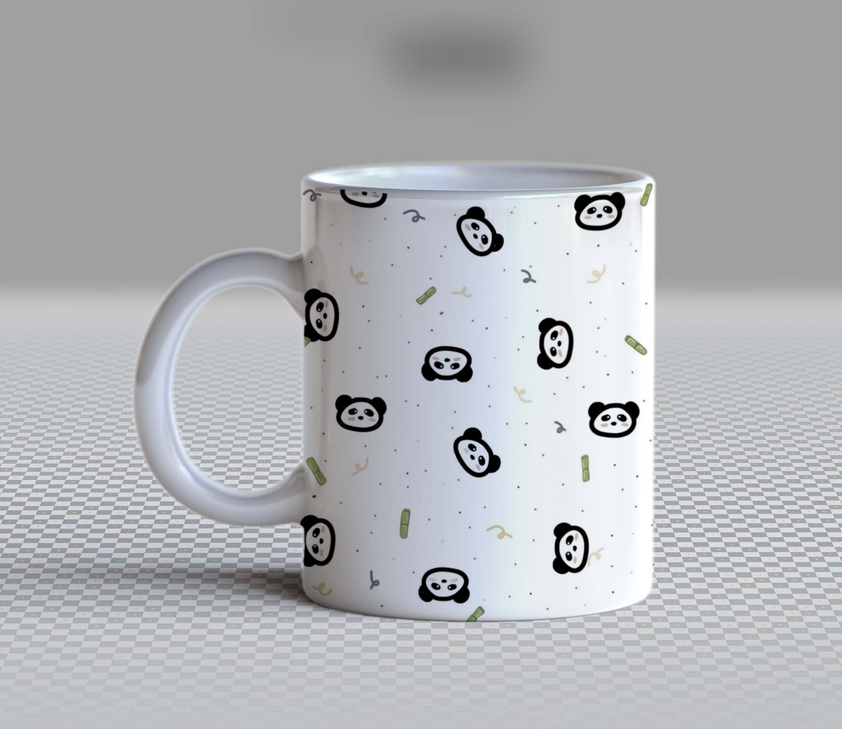 Cute Minimalist Panda Ceramic Coffee Mug – 11oz Aesthetic Kawaii Bamboo Pattern Tea Cup, Tiny Panda Bears Pattern Mug for Coffee Lovers, Lovely Birthday Gift for Women, Girls & Teens