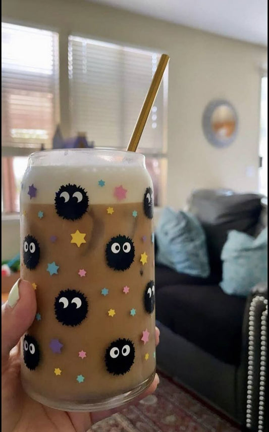 Mug with Wooden Lid and Clear Glass Straw: Practical for Juices and Ice Coffee Soot Sprites