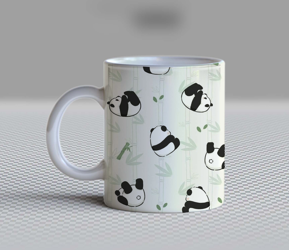 Cute Playful Pandas Ceramic Coffee Mug – 11oz Aesthetic Pastel Green Tea Cup, Kawaii Bamboo Forest & Panda Bears Pattern Mug for Coffee Lovers, Lovely Birthday Gift for Women, Girls & Teens