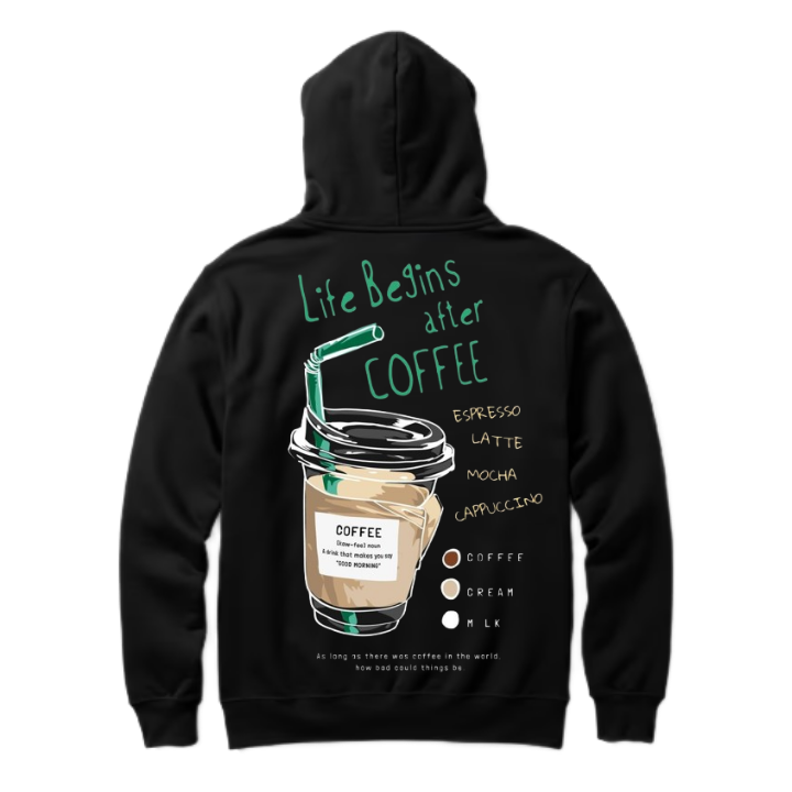 Life Begins after COFFEE Back text oversize hoodie back 101