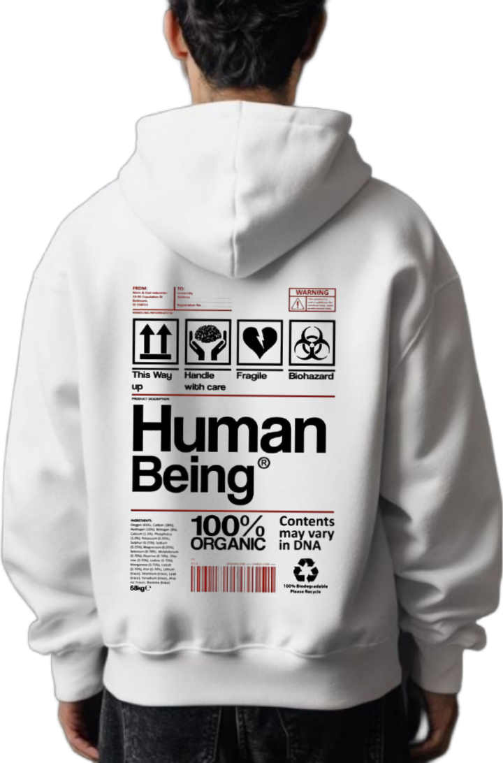 Human Being Back text oversize hoodie White back 101