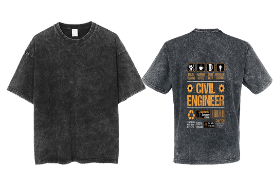 CIVIL ENGINEER Back text One Size t- shirt Washed Back 79
