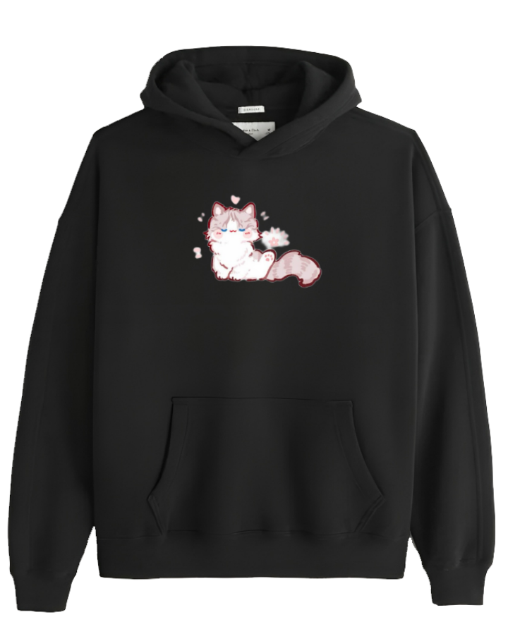 cat Oversize Hoodie Black 102